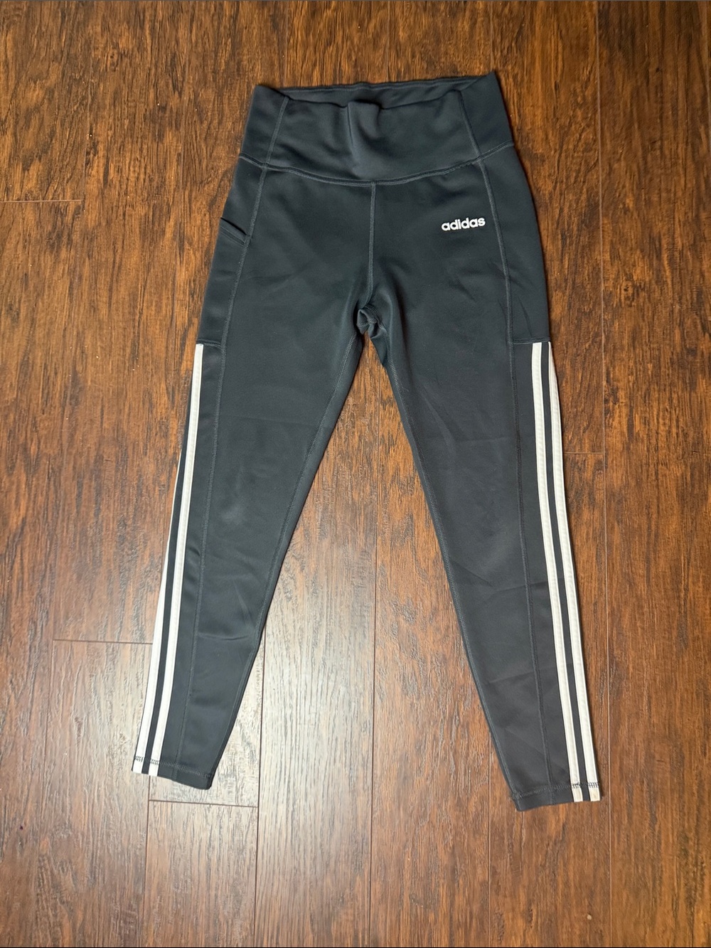 Adidas Women Gray High-Waist Performance Leggings with White 3-Stripes